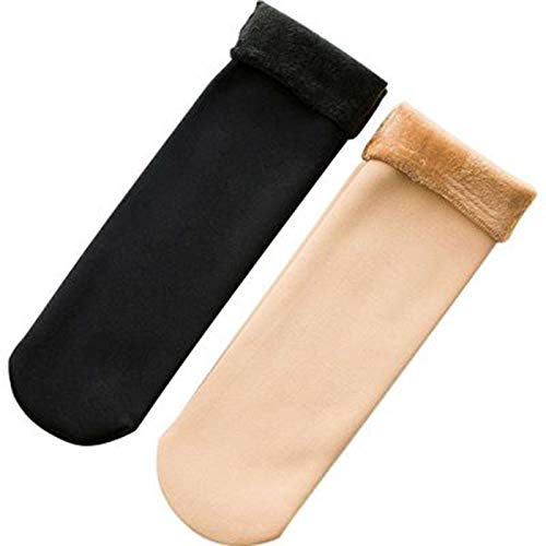 alexvyan 2 Pair Black and Beige Soft & Cozy Solid Winter Thick Warm Fleece Lined Thermal Stretchy Elastic Velvet Socks (Without Thumb) for Girls/Ladies/Women (Pack of 2 Pair)-picture-23