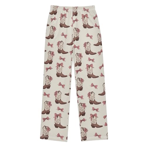Pajama Bottoms, Pajamas Long Pant Cowgirl Bows Cowboy Boots Lounge Wear Casual Sleep Pants Soft Pjs Sleepwear