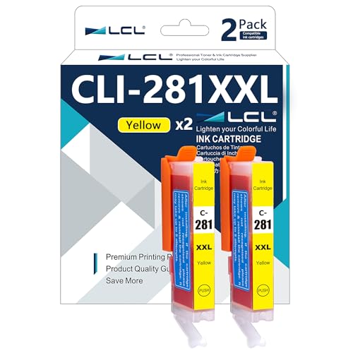 LCL CLI-281 CLI-281 XXL Yellow Compatible Ink Cartridges for Canon PIXMA TS9120 TR7520 TR8520 TS6120 TS6220 TS8120 TS8220 TS9520 TS6320 TS9521C TS8320 TS6100 TS6200 TS6300 Printer (2X 281XXL Yellow)
