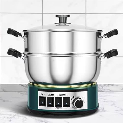 VoOqo cuiseur Vapeur électrique pour la Cuisson, marmite électrique multifonctionnelle 2100 w, cuiseur Vapeur électrique en Acier Inoxydable 304, minuterie de 60 Minutes, pour Vapeur/sautés/ragoût