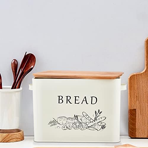 Herogo Bread Bin, Metal Bread Box with Wooden Lid for Cutting Bread Board, Extra Large Bread Holder Holds Large Loaf, Space Saving Bread Storage for Kitchen Countertop, 33x18x24.5cm