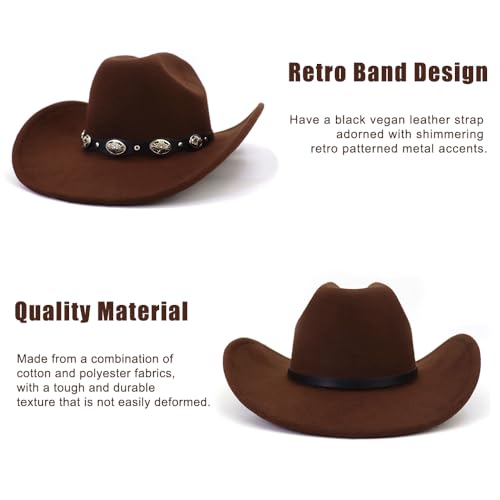 Image of Western Cowboy Hat for Men Women Wide Brim Felt Cowboy Cowgirl Hat with Buckle Belt Classic Fedora Hat