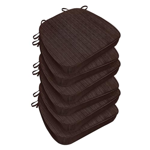 Image of Chair Cushions for Dining Chairs, Indoor Chair Cushions with Ties，Waterproof Chair Pads Set of 6, Brown, 17x16x2.5 Inch