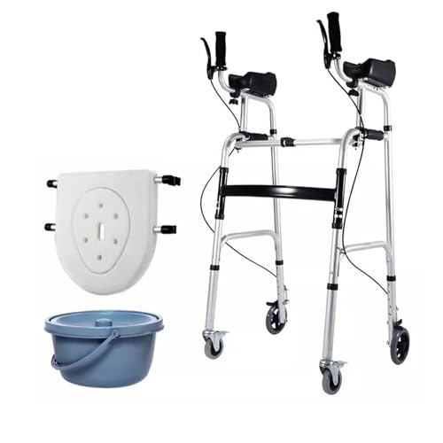 YQCXG 折りたたみ式標準ウォーカー 取り外し可能なシートと取り外し可能なパッド入りアームレスト、リハビリテーションスタンディングフレーム、軽量ウォーキングモビリティエイド