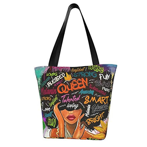 African American Woman Tote Bag Black Girl Shoulder Bag Afro Handbag Beach Bag for Adults Students Office Travel