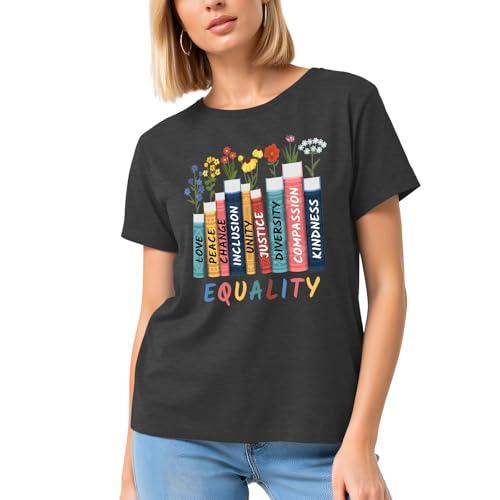 Image of Read Book Shirt for Women-Reading Teacher Tee Tops Pink Flower and Butterfly Short Sleeve Cute Book Shirt