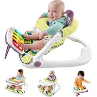 Fisher-Price Portable Baby Chair Kick & Play Deluxe Sit-Me-Up Seat with Piano Learning Toy & Tray for Infants to Toddlers, Purple Monkey