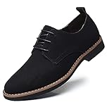 Men's Suede Leather Oxford Shoes Classic Lace Up Business Casual Shoes Black 11