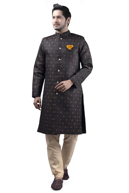 Men's Coffe Jacquard Casual Regular Full Sleeve Indo Western with Dhoti Set - Traditional and Trendy-image-28