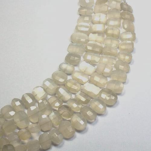 LKBEADS Naturalny biały kamień księżycowy fasetowany owalny kształt briolette kamień księżycowy owalne koraliki 12 x 16 mm, krok cięty owalny kształt briolette koraliki prawdziwy kamień księżycowy pasmo 15 cm.