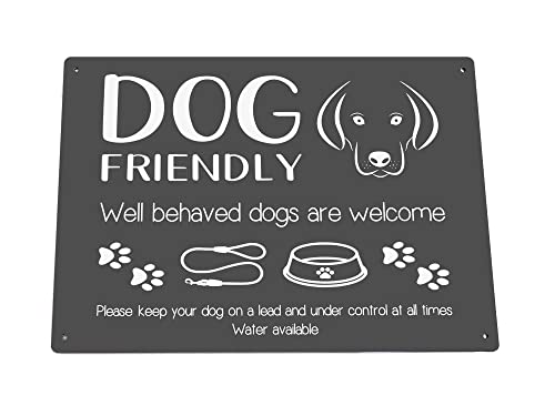 Panneau Dog Friendly exterieur plaque signaletique grise pour commerce pub et magasin