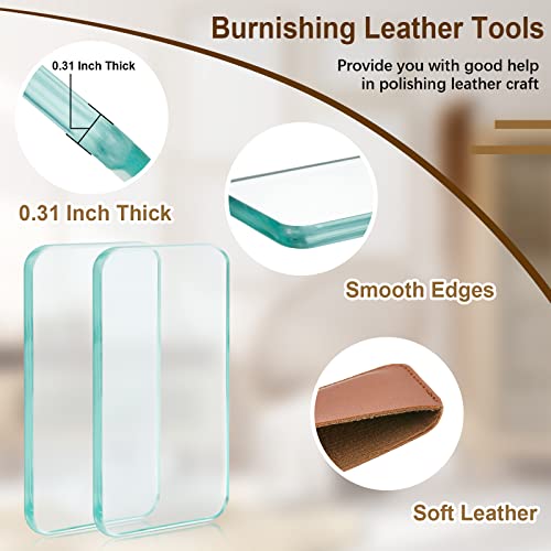 2 Sets Leathercraft Glass Slicker Glass Slicker For Burnishing Leather Burnisher Leather Burnishing Tool With Faux Leather Handle For Burnishing Leather Glass Block Leather Smoothing Techniques #TOP2