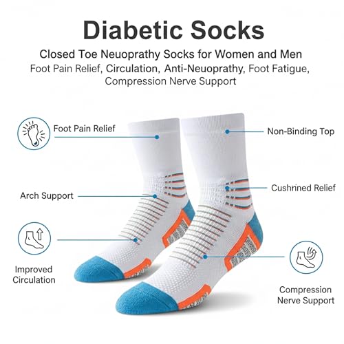 Image of Crew Socks for Women & Men Circulation, Ankle Compression for Diabetic and Neropathy Pain Relief, Swelling, Neuropathy, Runner, Nurses, Travel, Pregnancy, Flying - Blue