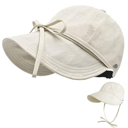 Womens Foldable Sun Hats UV Protection Wide Brim Hiking Hat Ponytail Hats for Women UPF 50 Sun Hat for Women Running Hats Off - White