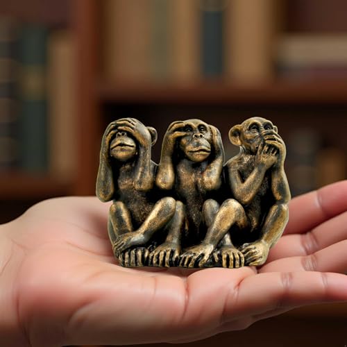 Estatua 3 Monos Sabios de Resina con Acabado Bronce miniatura 2