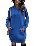 Quenteen Women's Long Sleeve Pullover Hoodie Dress Sweatshirt Hooded Pockets with Pockets Blue Large
