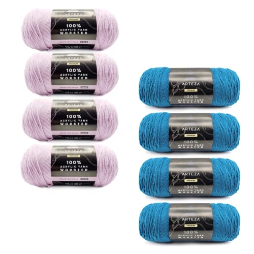 Arteza Acrylic Yarn for Crocheting, 4 x 200-g Skeins of Worsted Yarn for Knitting, Smell The Lilacs A403 and Peacocking A504, Knitting & Crochet Supplies â Use with Knitting Needles and Crochet Hooks