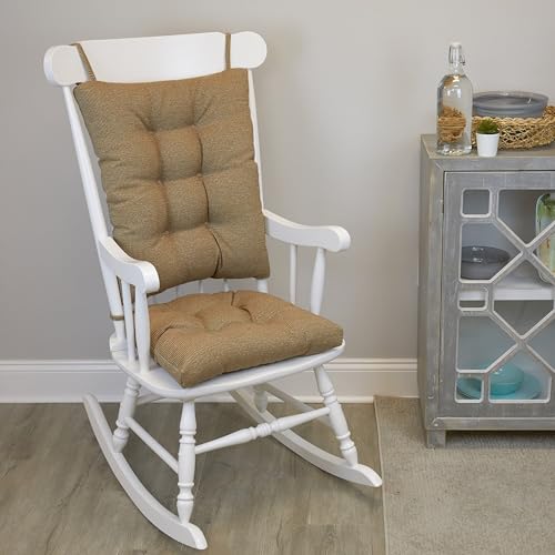 Klear Vu The Gripper Non-Slip Rocking Chair Cushion Thick, includes Seat Pad & Back Pillow with Ties for Indoor Living Room Rocker, 17x17 Inches, 2 Piece Set, Tan 2 Count