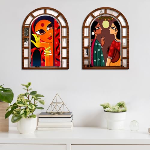 Image of Sehaz Artworks JamniArt Mirror Jharokha Wall Decor for Living Room-40x30 CM