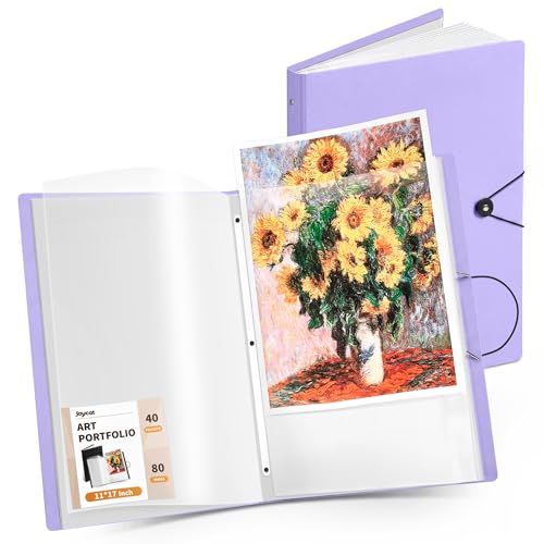 Image of JoyCat 11 x 17 Art Portfolio Binder, 40 Acid-Free Clear Pockets Art Folder Display 80 Pages, Large Presentation Book for Artists and Students (Purple)