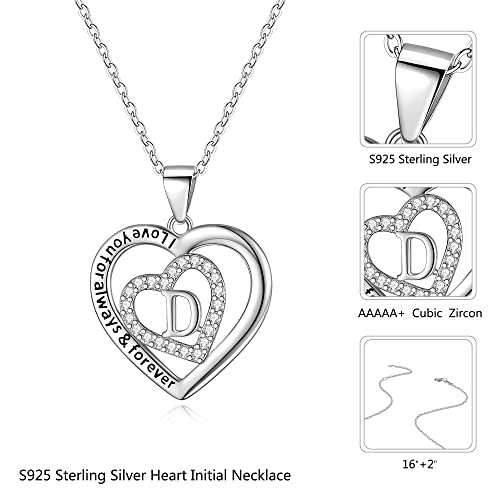 S925 Sterling Silver Initial Necklace For Girls Women, Unique Letter C Initial Heart Pendant Necklace Initial Necklace For Teen Girls Women Jewelry Valentines Mothers Day Gifts From Daughter Husband #TOP5