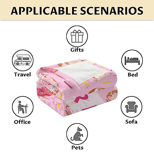 Girls Blanket - 50"x60" Cute Donut Throw Blanket Gifts for Kids & Adults - Personalized Pink Soft Fuzzy Doughnut Blanket for Bed, Couch & Living Room