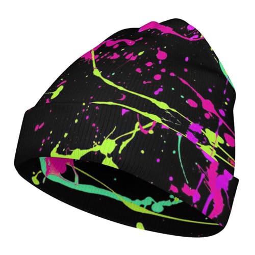 Glow in Dark Splatter Neon Kids Beanie Hat for for Girls Boys Children Cap Winter Knitted Chemo Cancer Headwear Accessories Gifts Decoration