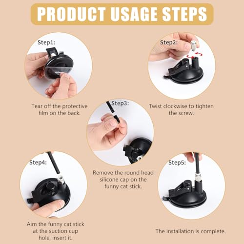 Image of Qpets Cat Teaser Wand Feather Suction Cup Interactive Indoor Felines | Interactive Play, Helps Engage Indoor Cats, Feather Attachment, Suction Cup Base, Flexible Wand
