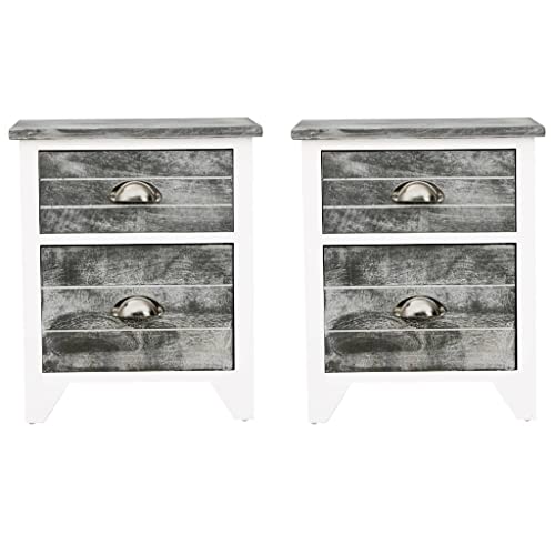 Table de Chevet 2 pcs Gris et Blanc avec tiroirs de rangement pour meuble de nuit