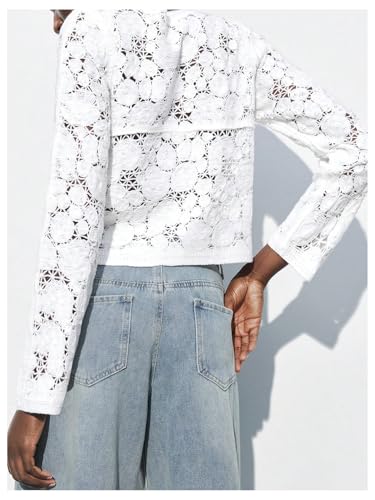 SHENHE Women's Hollow Out Crochet Knit Lace Cardigan Button Down Crewneck Lightweight Sweater2