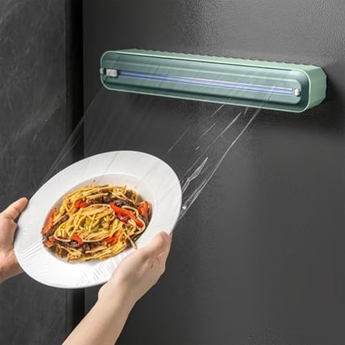 Image of Wall-Mounted Plastic Wrap Dispenser with Cutter | Magnetic Refrigerator Mount, Kitchen Food Wrap Holder & Cling Film Organizer