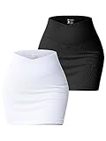 OQQ Women's 2 Piece Skirts Basic Casual Versatile Stretchy High Waist Cross Over Ribbed Mini Skirt Black White