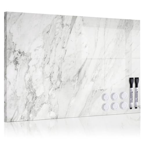 QUEENLINK Magnetic Dry Erase Board - 24'' x 18'' Decorative Magnetic Board for Wall - White Board - Magnet Board Display Board - White Marble