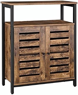 VASAGLE Standing Cabinet, Storage Cabinet, Accent Side Cabinet with Shelf, Cupboard with Louvred Doors, Multifunctional in Living Room, Bedroom, Hallway, Industrial Design, Rustic Brown LSC76BX