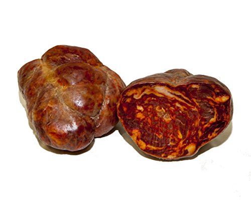 Morcón Ibérico de bellota elaborado tradicionalmente con magros del cerdo ibérico en temporada de bellota. Envasado en tripa gruesa. Curación: 12 meses mínimo en bodega. Peso Medio: entre 0,9 y 1,250 Kg