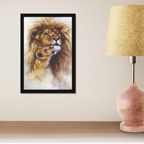 Image of Mad Masters Lion Wild Animal Painting Aesthetic Hanging Photo Frame Decorative Item Home Decoration and Wall Decor for Living Room and Bedroom (MM 1104, 30.5L x 20.3W cm, Canvas, With Plexi Glass)