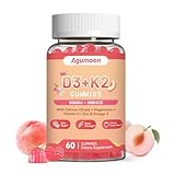 Agumoon Vitamin D3 K2 Gummies for Adults - Vitamin D3 5000IU + K2 (MK-7) 200mcg, with Calcium Citrate, Magnesium Citrate, Omega-3 for Bone, Muscle, Teeth Immune - 60 Gummies