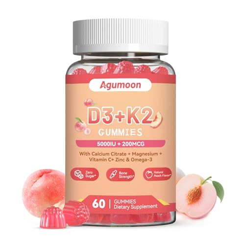 Vitamin D3 K2 Gummies for Adults - 5000IU D3 + 200mcg K2 (MK-7) - 60 Counts