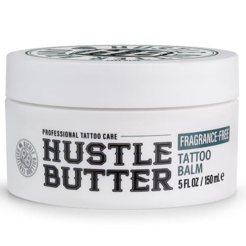 Image of Hustle Butter Fragrance Free Tattoo Aftercare 5oz Tattoo Balm, Unscented Vegan Tattoo Butter and Healing Cream for Sensitive Skin, Moisturizer That Brightens Old Ink, No Petroleum