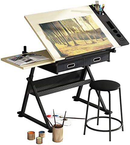Professional Drafting Desk, Wooden Drawing Table Adjustable Height Drafting Desk Drawing Table Tiltable Tabletop