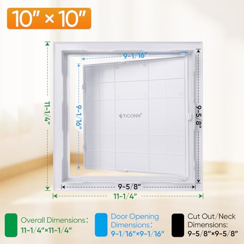 TICONN Access Panel for Drywall, 10 x 10 Inch ABS Plastic Wall Hole Cover Access Doors, Easy Install Drywall Access Panel, Ceiling, Wiring and Cables by TICONN - Image 2