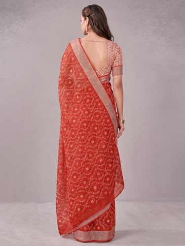 Image of Satrani Women's Chanderi Printed & Embroidery Saree with Unstitched Blouse Piece
