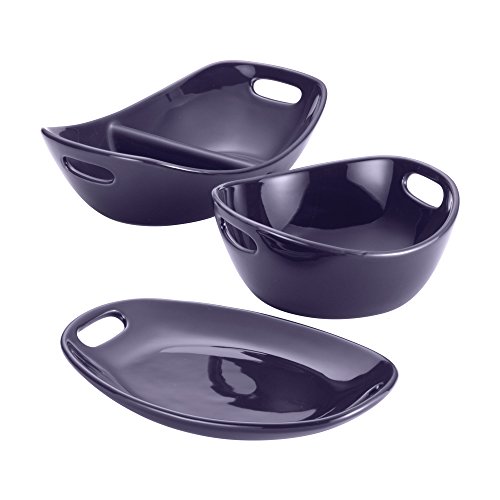 Rachael Ray Stoneware Bubble & Brown 3-Piece Serveware Set, Purple