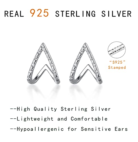 Reffeer 925 Sterling Silver Cz V Cuff Earrings Piercings For Women Teen Girls Claw Huggie Earrings Studs (A-Silver) #TOP6