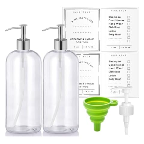Refillable 32oz Dispenser Bottle 2pack with Steel Pumps Cover