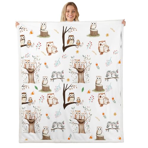 Erosebridal Baby Blankets for Unisex Boys Girls,Kawaii Owl Nursery Minky Blankets 40x50 Cartoon Animals Fleece Blanket Owl Family Birds Sherpa Blanket...