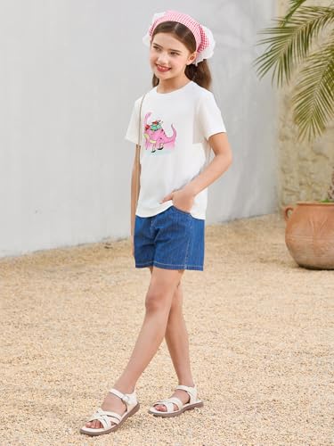 Image of Girls Short Sleeve T Shirts Kids Summer Tops Crewneck Tees 5-14 Years