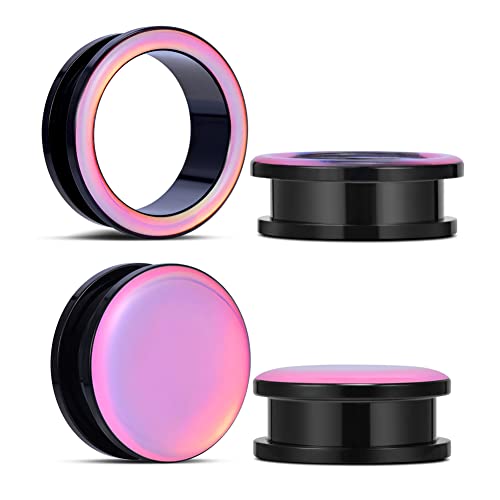 Cooear 2 Pairs Stainless Steel Black Ear Gauges Retro-Reflective Sheeting Tunnels And Plugs. #TOP13