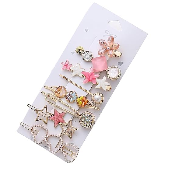 PINK OLIVE Korean Korean Hair Clip Pink & Multicolour Pearl Rhinestone Metal Hair Clips Hair Pin Hair Accessories for Women’s & Girls (Pack of 8 Pc)