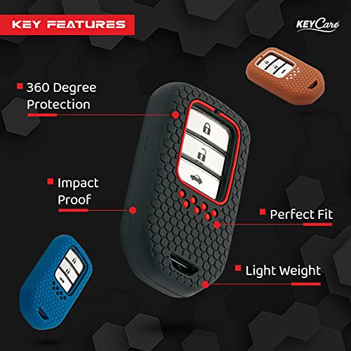 Image of Keycare Silicone Key Cover & Keychain Compatible for Honda City, Civic, Amaze, Elevate, WR-V, Accord, BR-V, CR-V, Mobilio, Jazz, Brio Smart Key (Brown +MAH Key Holder)